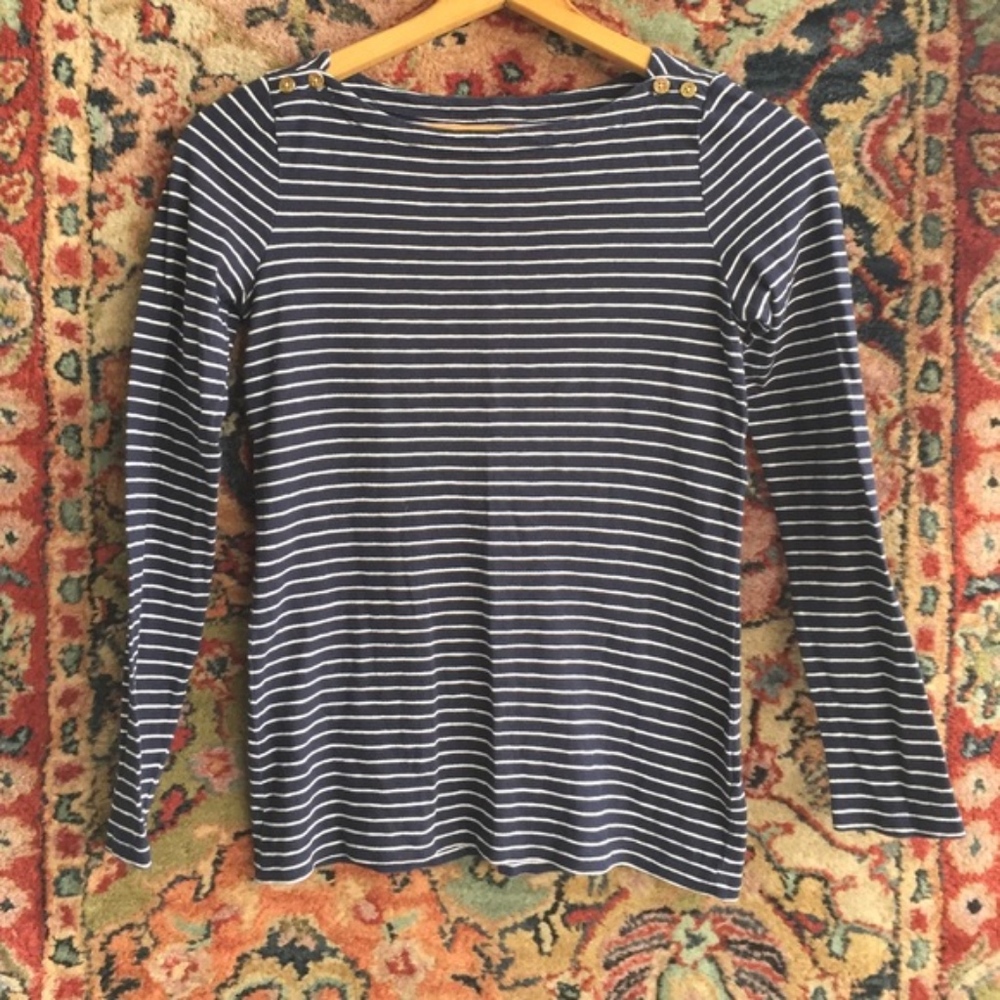 J Crew Striped Painter Button Neck Boatneck Tee - Picture 3 of 4